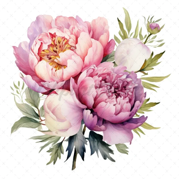24 High-Quality Iridescent Peony Clipart - Iridescent peony digital watercolor JPG instant download for commercial use - Digital download
