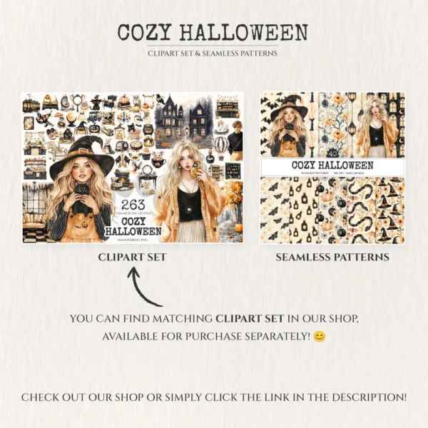 Cozy Halloween Seamless Patterns, Spooky halloween JPEG, Skulls pattern, Witch Hat, Ghosts, Bats repeating pattern, Digital scrapbook paper