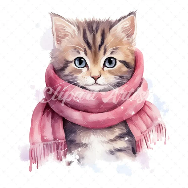 18 High-Quality Kittens With Scarf Clipart - Kittens scarf digital watercolor JPG instant download for commercial use - Digital download