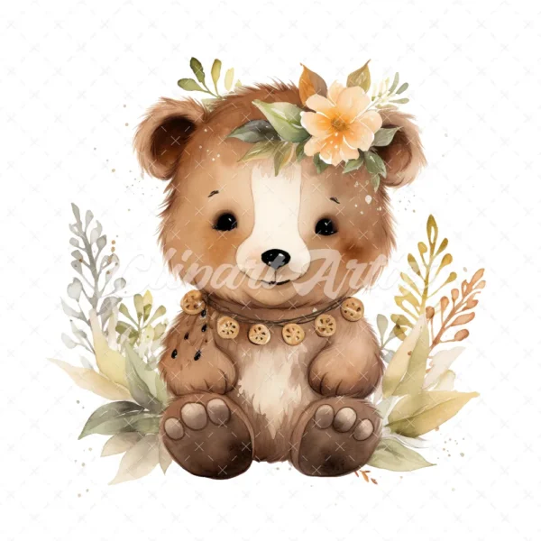 20 High-Quality Boho Cute Bears Clipart - Boho cute bears digital watercolor JPG instant download for commercial use - Digital download