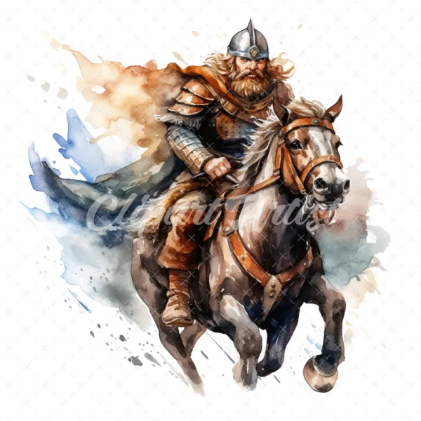20 High-Quality Riding Vikings Clipart - Riding vikings digital watercolor JPG instant download for commercial use - Digital download