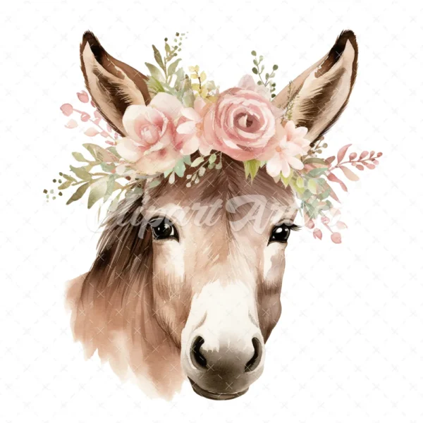 20 High-Quality Floral Donkey Clipart - Floral donkey digital watercolor JPG instant download for commercial use - Digital download