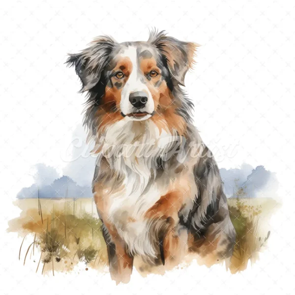 20 High-Quality Australian Shepherd Clipart - Shepherd dog digital watercolor JPG instant download for commercial use - Digital download