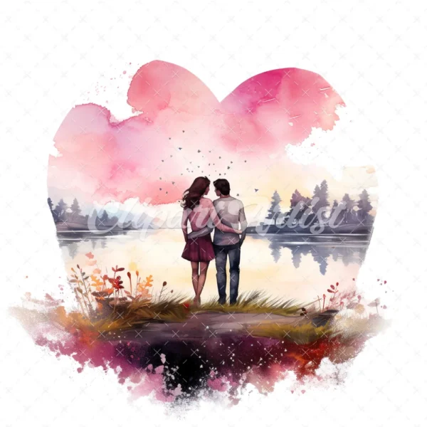20 High-Quality Loving Couple Clipart - Loving couple digital watercolor JPG instant download for commercial use - Digital download