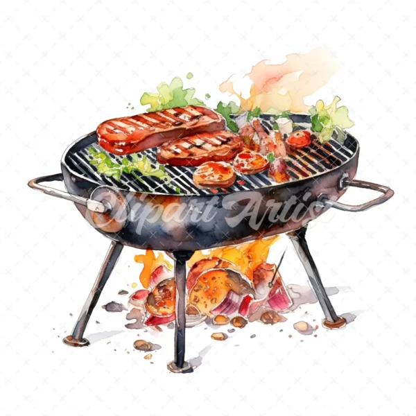 20 High-Quality BBQ Grill at Clipart - BBQ grill digital watercolor JPG instant download for commercial use - Digital download