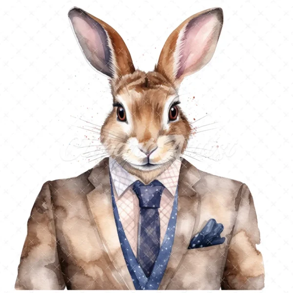 19 High-Quality Bunny in Suit Clipart - Bunny in suit digital watercolor JPG instant download for commercial use - Digital download