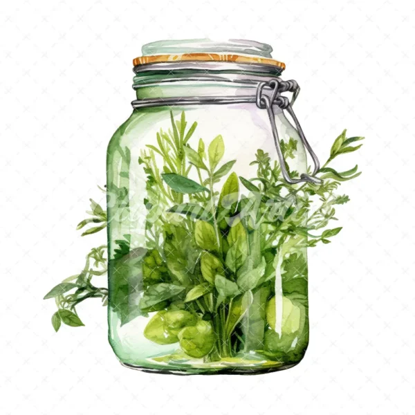 20 High-Quality Herbs Jar Clipart - Herbs jar digital watercolor JPG instant download for commercial use - Digital download