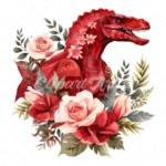 20 High-Quality Red Floral Dinosaur Clipart - Red dinosaur digital watercolor JPG instant download for commercial use - Digital download