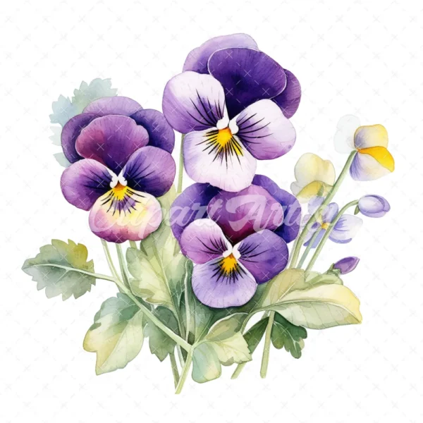 19 High-Quality Pansy Clipart - Pansy flowers digital watercolor JPG instant download for commercial use - Digital download