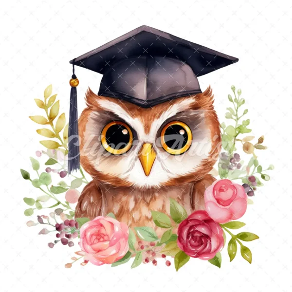 19 High-Quality Graduation Owl Clipart - Graduation owl digital watercolor JPG instant download for commercial use - Digital download