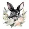 20 High-Quality Black Bunny With White Roses Clipart - Bunny digital watercolor JPG instant download for commercial use - Digital download