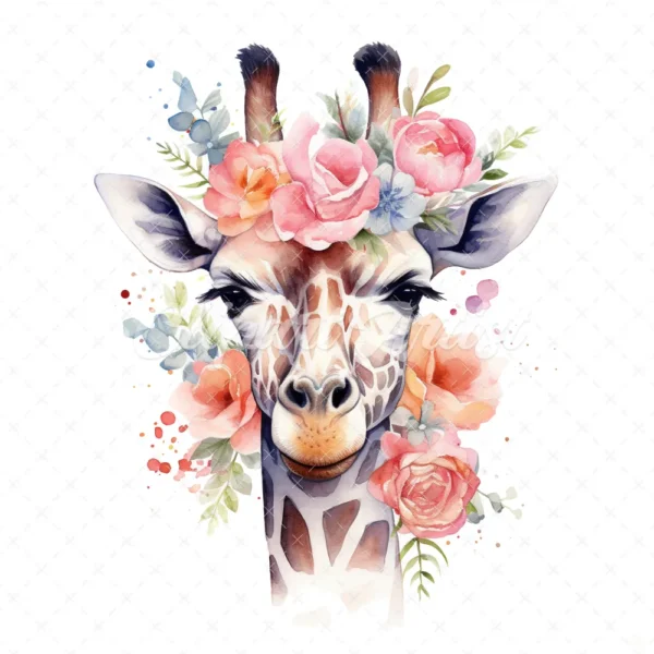 19 High-Quality Floral Giraffe Clipart - Floral giraffe digital watercolor JPG instant download for commercial use - Digital download
