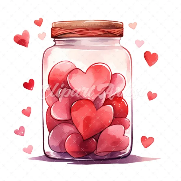 20 High-Quality Jar of Hearts Clipart - Jar of hearts digital watercolor JPG instant download for commercial use - Digital download