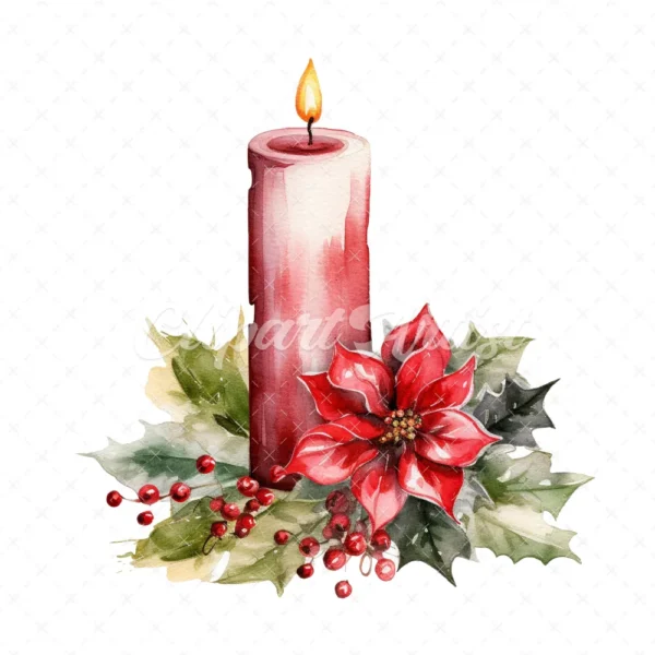 19 High-Quality Christmas Candles Clipart - Christmas candles digital watercolor JPG instant download for commercial use - Digital download