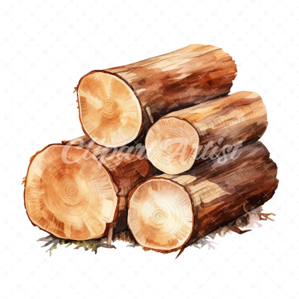 18 High-Quality Chopped Wood Clipart - Chopped wood digital watercolor JPG instant download for commercial use - Digital download