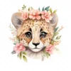 20 High-Quality Floral Cute Cheetah Clipart - Cute cheetah digital watercolor JPG instant download for commercial use - Digital download