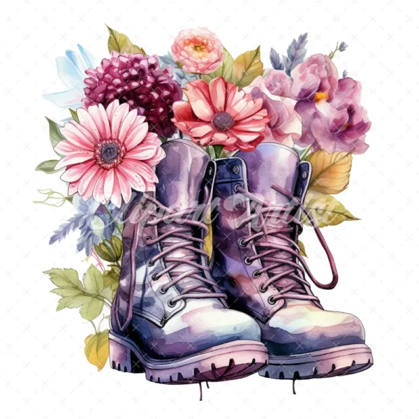 19 High-Quality Floral Boots Clipart - Floral boots digital watercolor JPG instant download for commercial use - Digital download