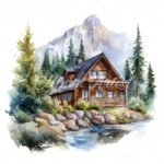 20 High-Quality Mountain Chalet Clipart - Mountain chalet digital watercolor JPG instant download for commercial use - Digital download