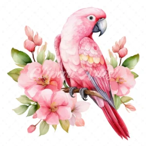 20 High-Quality Pink Parrot Clipart - Pink parrot digital watercolor JPG instant download for commercial use - Digital download