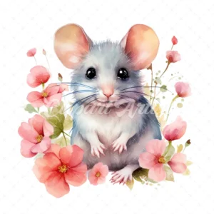 20 High-Quality Cute Mouse Clipart - Cute mouse with flower digital watercolor JPG instant download for commercial use - Digital download