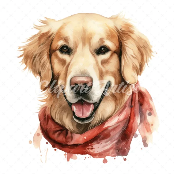 20 High-Quality Golden Retriever with Bandana Clipart - Dogs digital watercolor JPG instant download for commercial use - Digital download