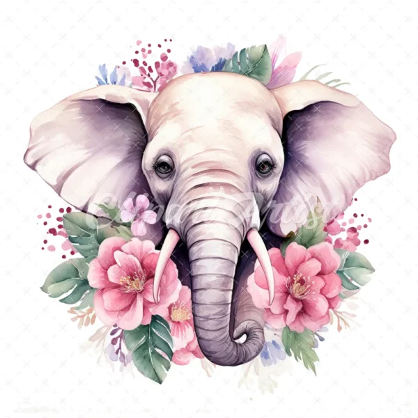 20 High-Quality Floral Cute Elephants Clipart - Cute elephants digital watercolor JPG instant download for commercial use - Digital download