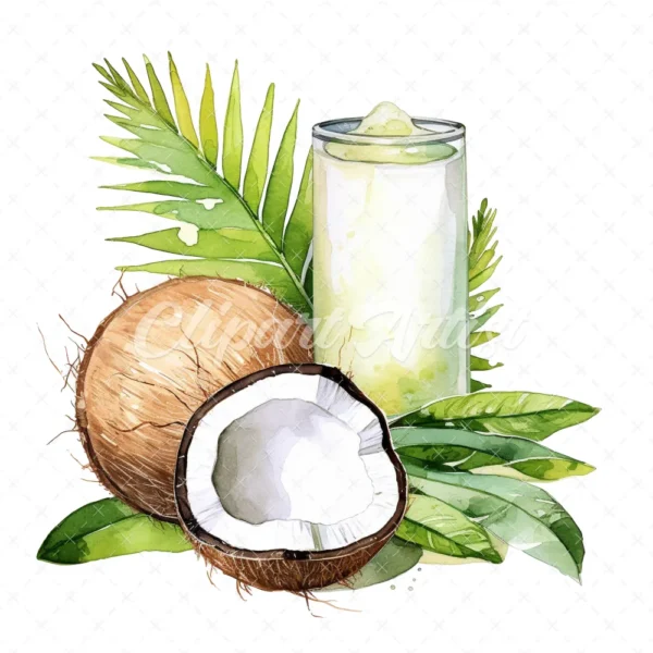 20 High-Quality Coconut Drink Clipart - Coconut drink digital watercolor JPG instant download for commercial use - Digital download