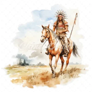 19 High-Quality Riding Native American Clipart - American digital watercolor JPG instant download for commercial use - Digital download