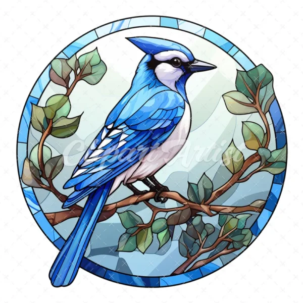20 High-Quality Blue Jay Stained Glass Clipart - Blue jay digital watercolor JPG instant download for commercial use - Digital download