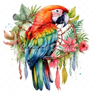 20 High-Quality Parrot With Dreamcatcher Clipart - Parrot digital watercolor JPG instant download for commercial use - Digital download