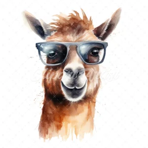 19 High-Quality Cool Llama Portrait Clipart - Cool llama digital watercolor JPG instant download for commercial use - Digital download
