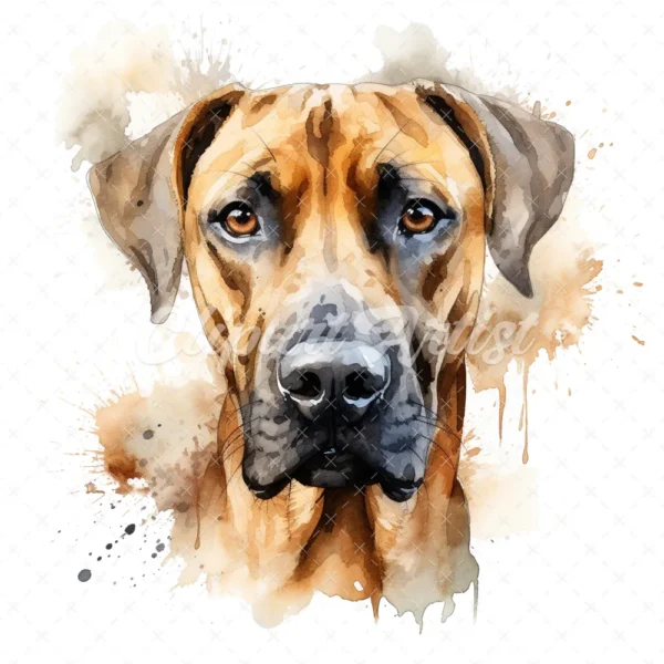 20 High-Quality Rhodesian Portrait Clipart - Rhodesian dog digital watercolor JPG instant download for commercial use - Digital download