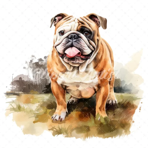 20 High-Quality Bulldog Clipart - Bulldog dog digital watercolor JPG instant download for commercial use - Digital download