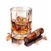 20 High-Quality Cigar Glass of Whisky Clipart -Cigar whisky digital watercolor JPG instant download for commercial use - Digital download