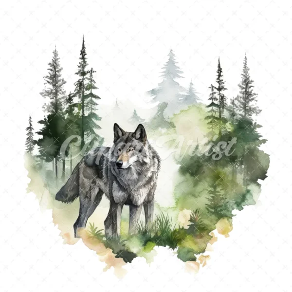 20 High-Quality Forest Grey Wolf Clipart - Forest grey wolf digital watercolor JPG instant download for commercial use - Digital download