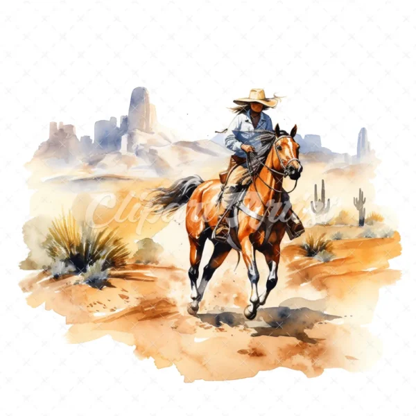 18 High-Quality Horse Riding in Desert Clipart - Horse riding digital watercolor JPG instant download for commercial use - Digital download