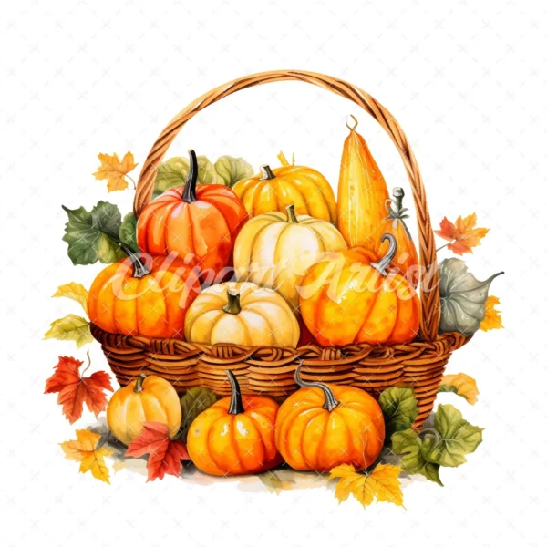 20 High-Quality Pumpkin Basket Clipart - Pumpkin basket digital watercolor JPG instant download for commercial use - Digital download