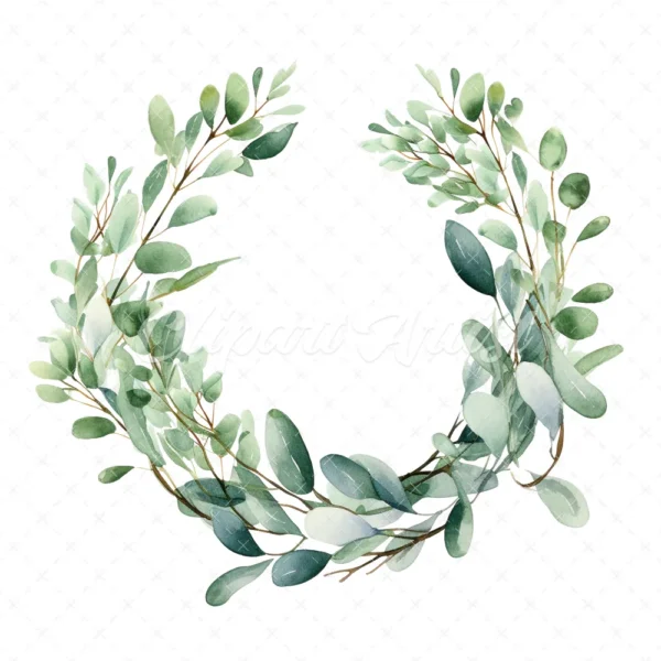 20 High-Quality Eucalyptus Wreath Clipart - Eucalyptus wreath digital watercolor JPG instant download for commercial use - Digital download