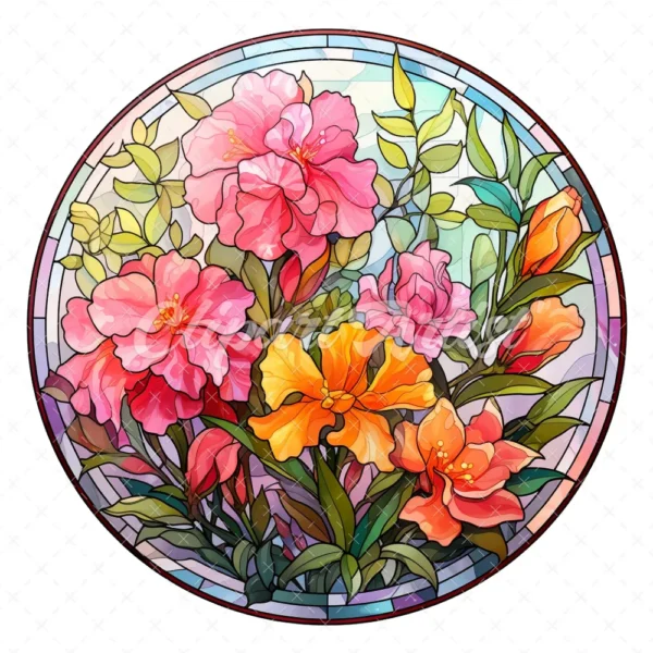 20 High-Quality Flowers Stained Glass Clipart - Bouquet flower digital watercolor JPG instant download for commercial use - Digital download