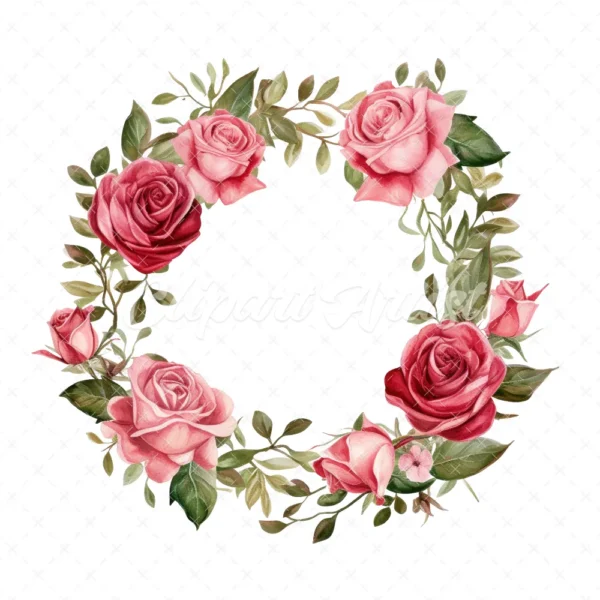20 High-Quality Roses Wreath Clipart - Roses wreath digital watercolor JPG instant download for commercial use - Digital download