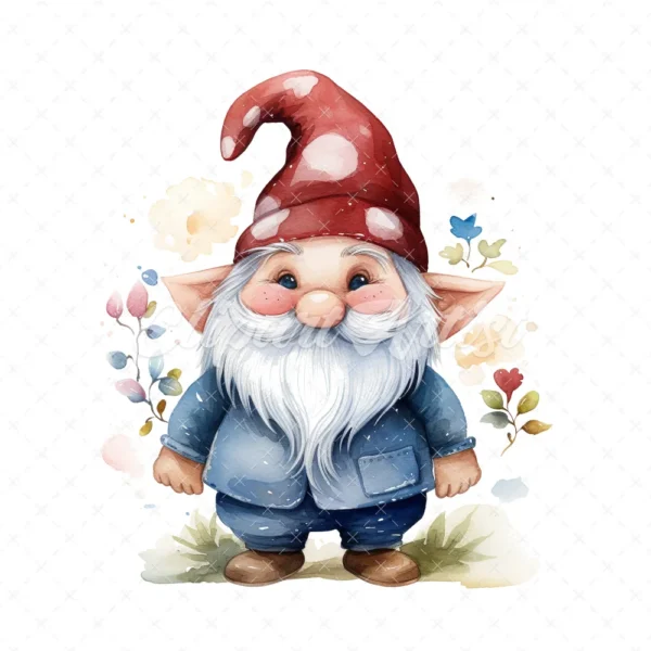 20 High-Quality Happy Cute Gnome Clipart - Happy cute gnome digital watercolor JPG instant download for commercial use - Digital download