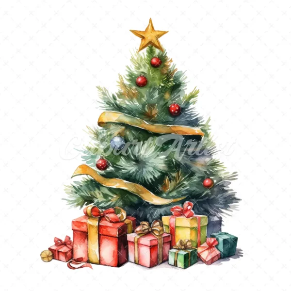 20 High-Quality Christmas Tree Gifts Clipart - Christmas gifts digital watercolor JPG instant download for commercial use - Digital download