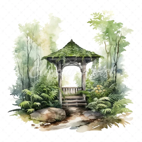 20 High-Quality Forest Shrine Clipart - Forest shrine digital watercolor JPG instant download for commercial use - Digital download