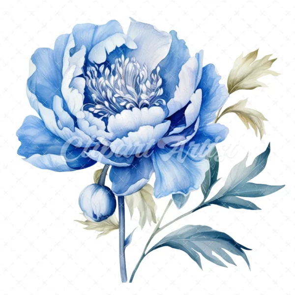 20 High-Quality Blue Peony Clipart - Blue peony flower digital watercolor JPG instant download for commercial use - Digital download