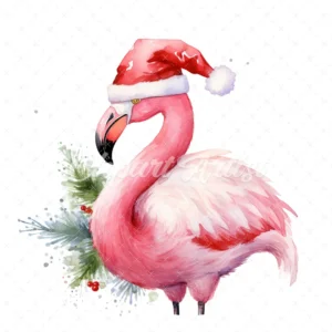 20 High-Quality Flamingo Santa Hat Clipart - Flamingo hat digital watercolor JPG instant download for commercial use - Digital download