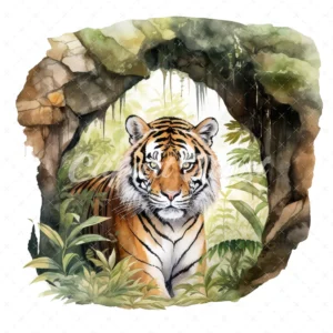 20 High-Quality Forest Cave Tiger Clipart - Cave tiger digital watercolor JPG instant download for commercial use - Digital download
