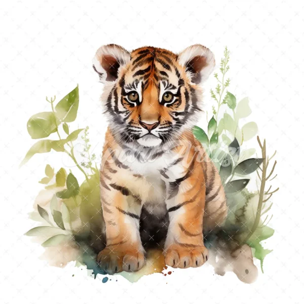 20 High-Quality Forest Tiger Cub Clipart - Forest tiger cub digital watercolor JPG instant download for commercial use - Digital download