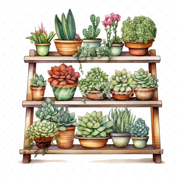 20 High-Quality Succulent Rack Clipart - Succulent rack digital watercolor JPG instant download for commercial use - Digital download