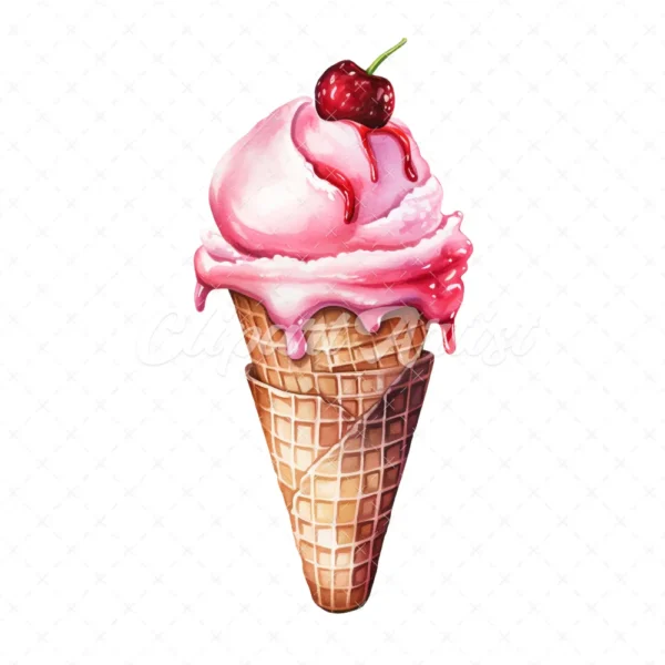 20 High-Quality Ice Cream Clipart - Ice cream digital watercolor JPG instant download for commercial use - Digital download