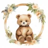 20 High-Quality Bear In Round Frame Rack Clipart - Bear frame digital watercolor JPG instant download for commercial use - Digital download